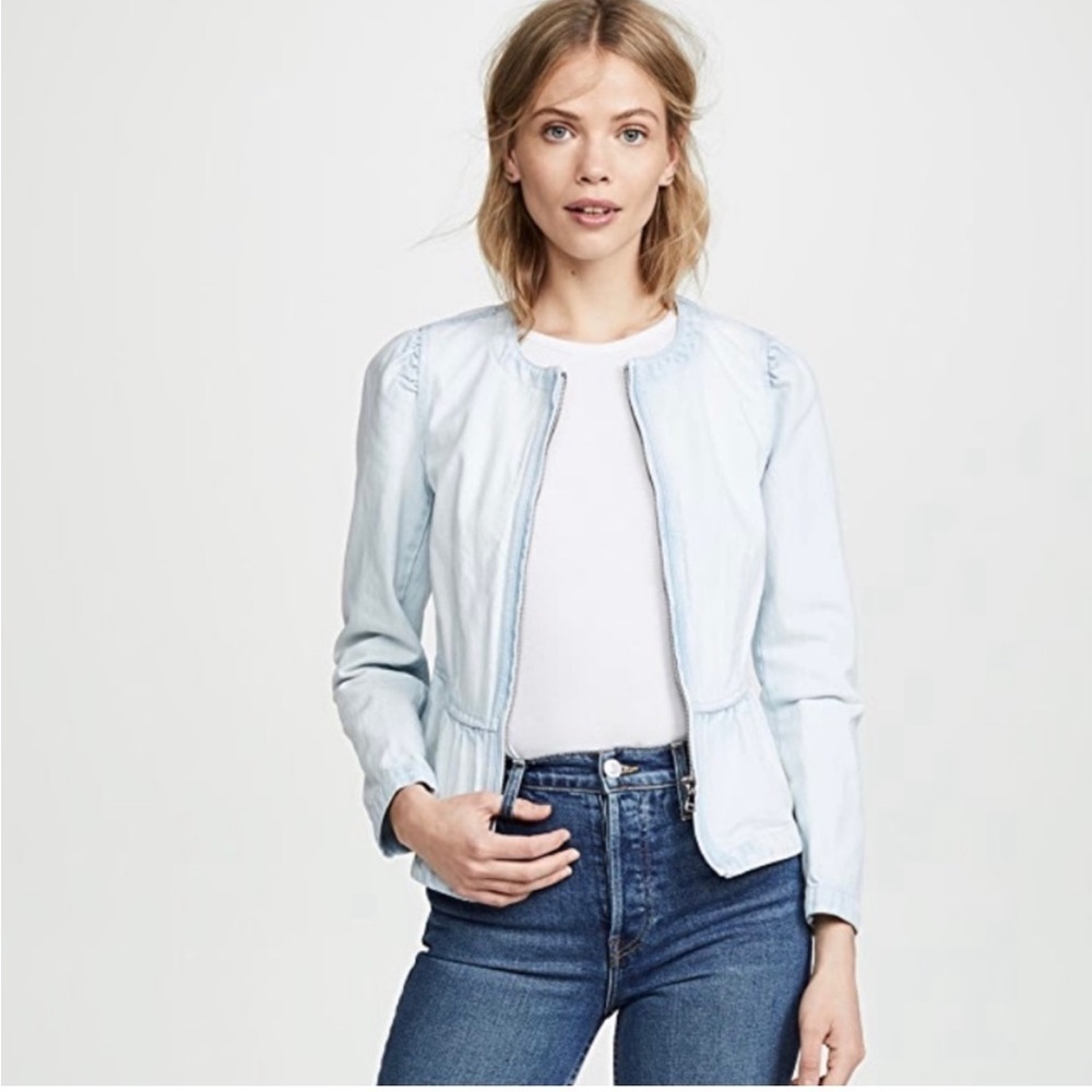 Rebecca Taylor Denim Peplum Jacket Snow Wash Light Blue Zip Up